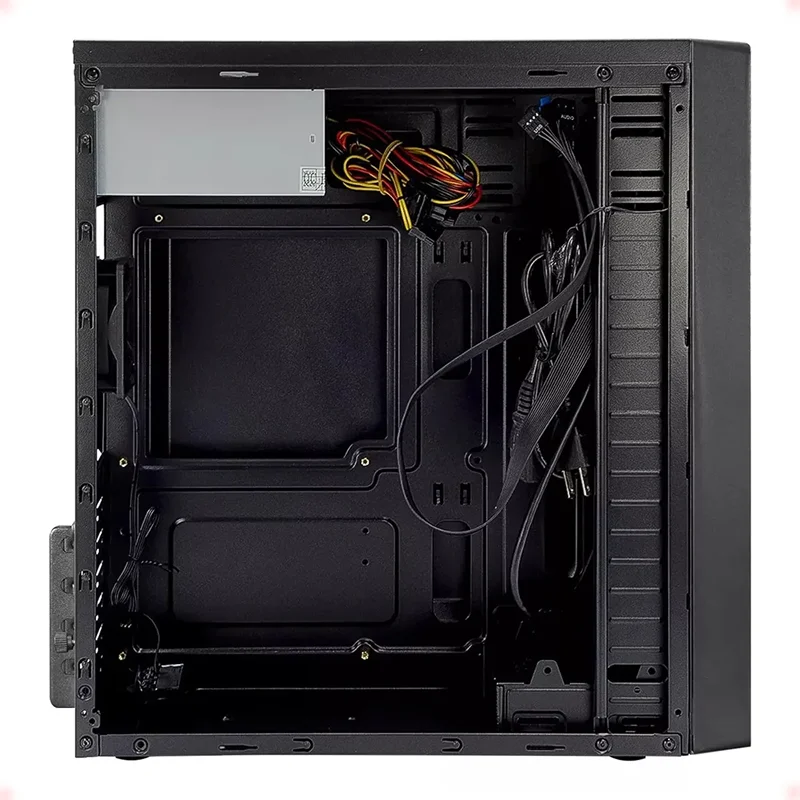 Gabinete na visão lateral com tampa aberta